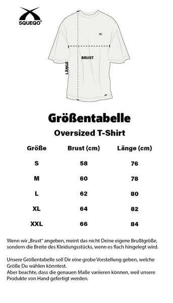 Größentabelle T-Shirt, Oversize