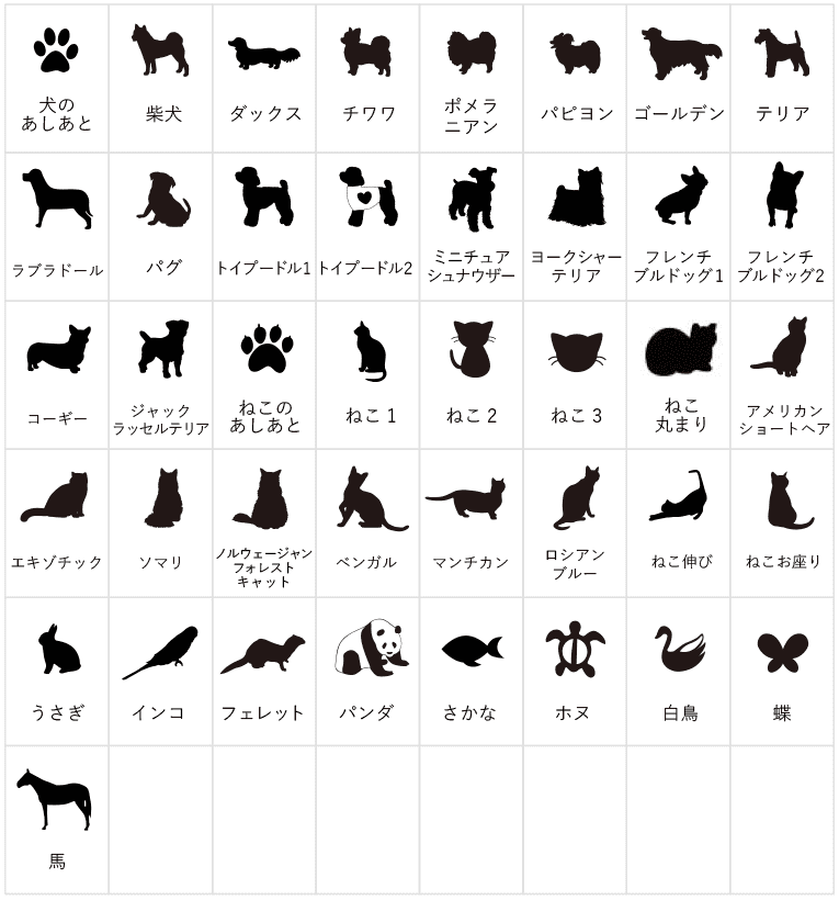 動物の絵記号一覧