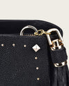 Studded black leather crossbody bag