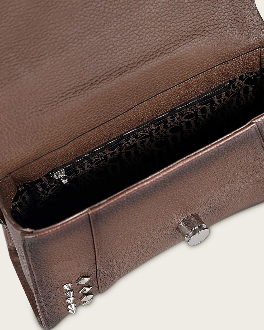 Cuadra - BOD1TPH - BROWN: A view of the bag's interior, showcasing the zippered pocket and compartment.