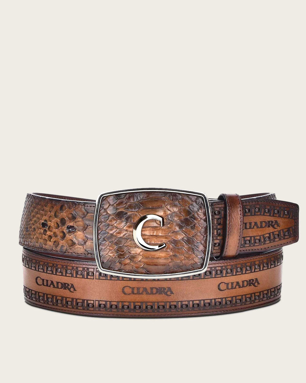 Honey Engraved Python Leather Western Belt