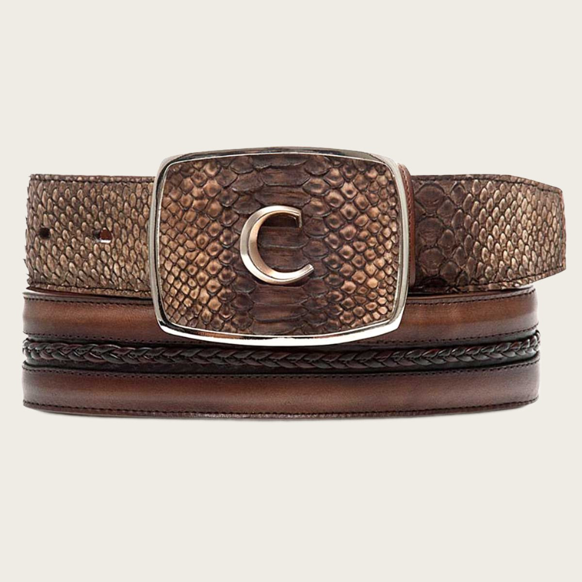 Honey Engraved Python Leather Western Belt for men - CV397PI