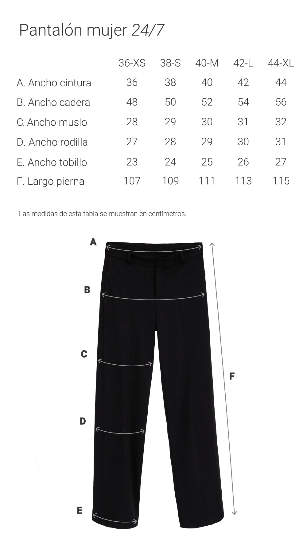 Mirar fijamente planes romano Guía de tallas - Pantalones mujer – Sepiia