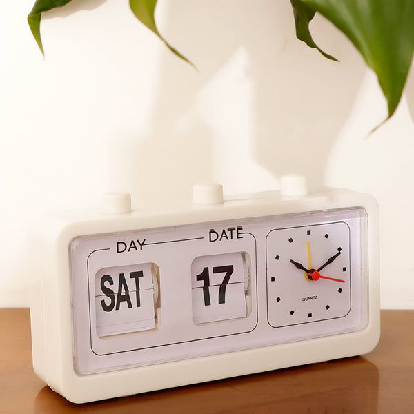 Retro Calendar Flip Clock Bedside Square Clock With 3 Press Button  Household 