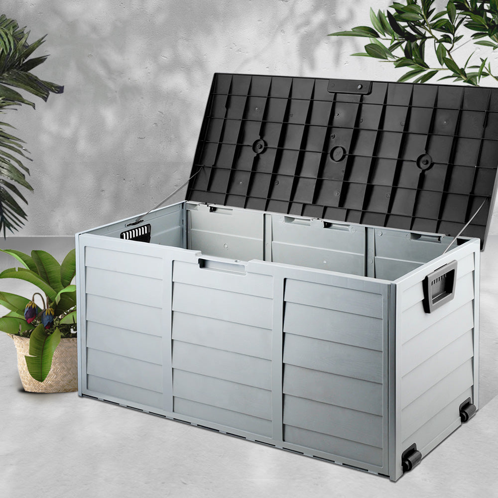 Gardeon Outdoor Storage Box 118L Container Lockable Indoor Garden Toy Tool  Shed Black