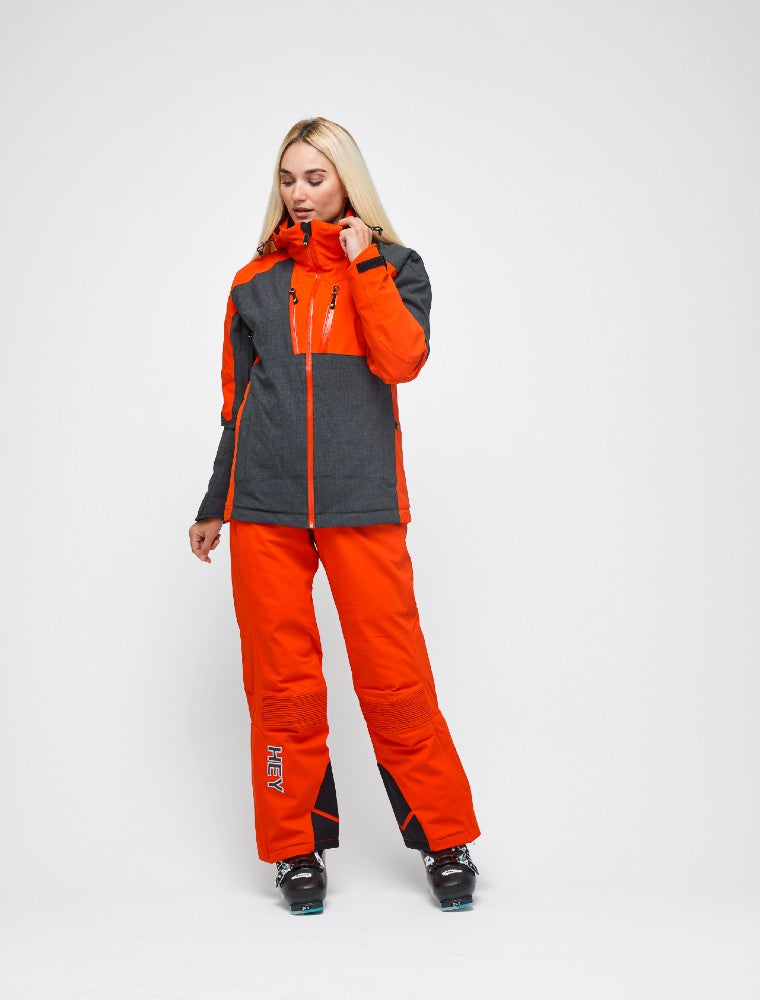 Snowbird Wool Jacket Woman Hey Sport color Grey and Orange made with ECONYLu00ae regenerated nylon
