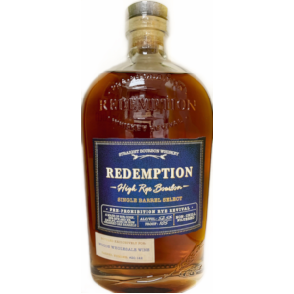 Redemption High Rye Single Barrel Select Bourbon Whiskey Usa 750ml Woods Wholesale Wine