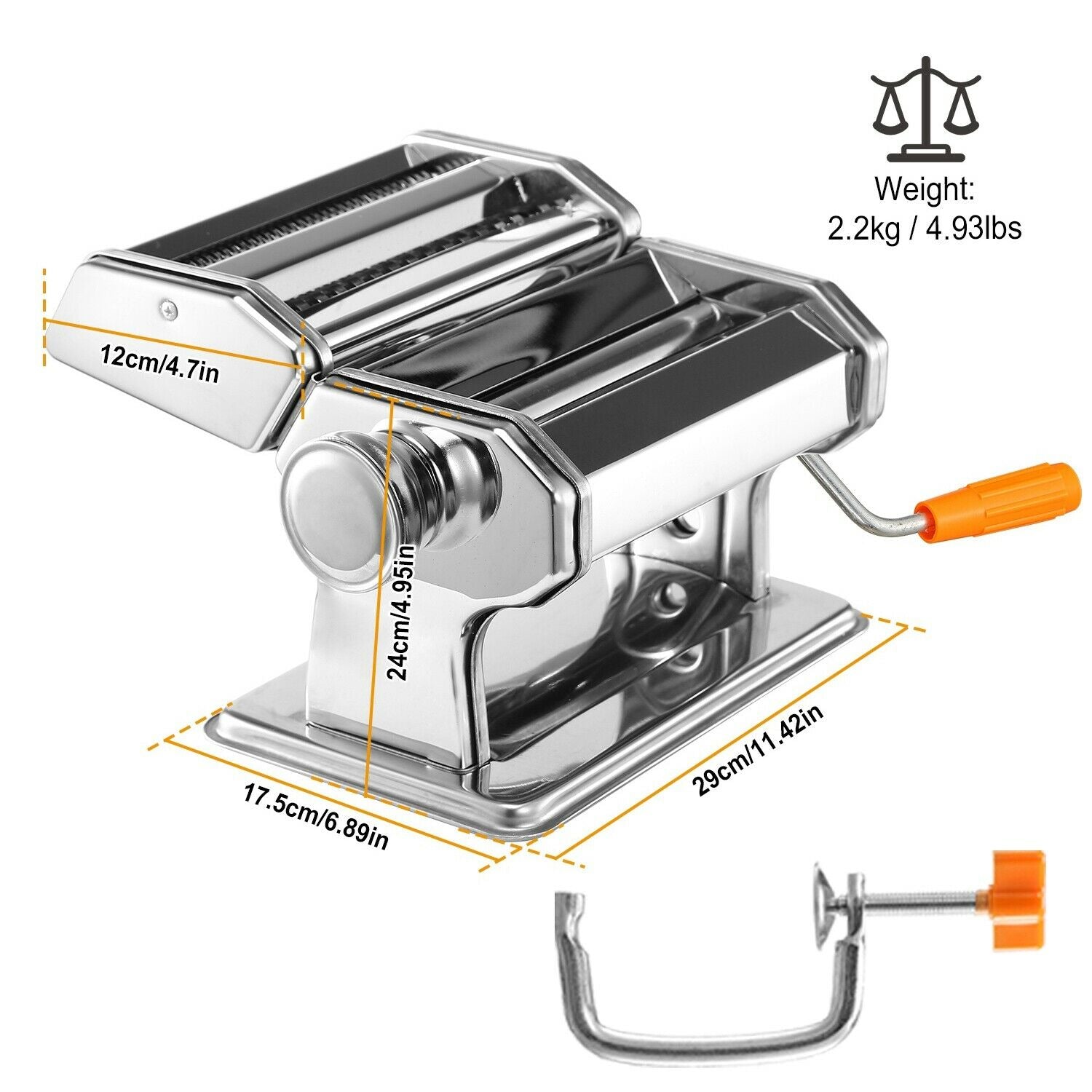 Manual Fresh Pasta Machine, 7 Scales, 403 Stainless Steel For