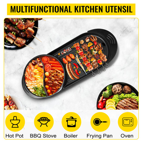 2 in 1 Electric Grill Hot Pot Hot Pot Grill BBQ Smokeless Barbecue Machine  Pan