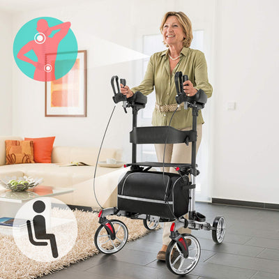 Premium Combo Standing Upright Rollator Walker With Seat And Brakes - Avionnti