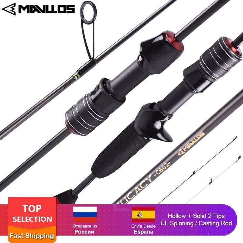 Mavllos DELICACY L.W 0.6-8g UL Fishing Rod Casting Spinning Rod Ultralight Carbon Fiber Hollow + Solid 2 Tips Bait Casting Rods