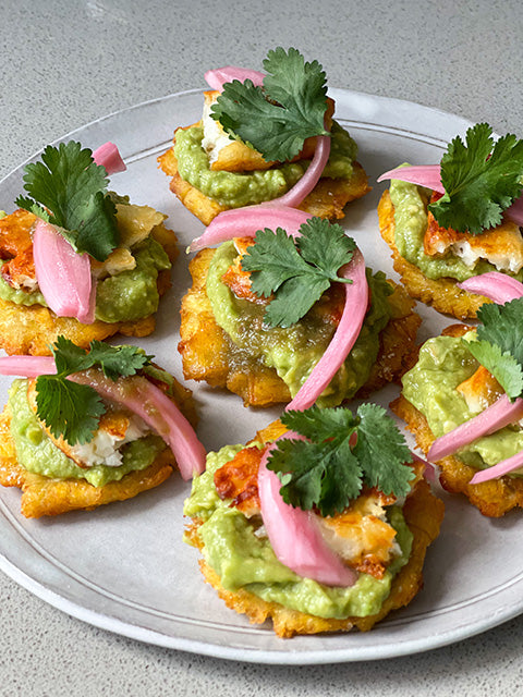 TOSTONES WITH FRIED CHEESE & GUACAMOLE