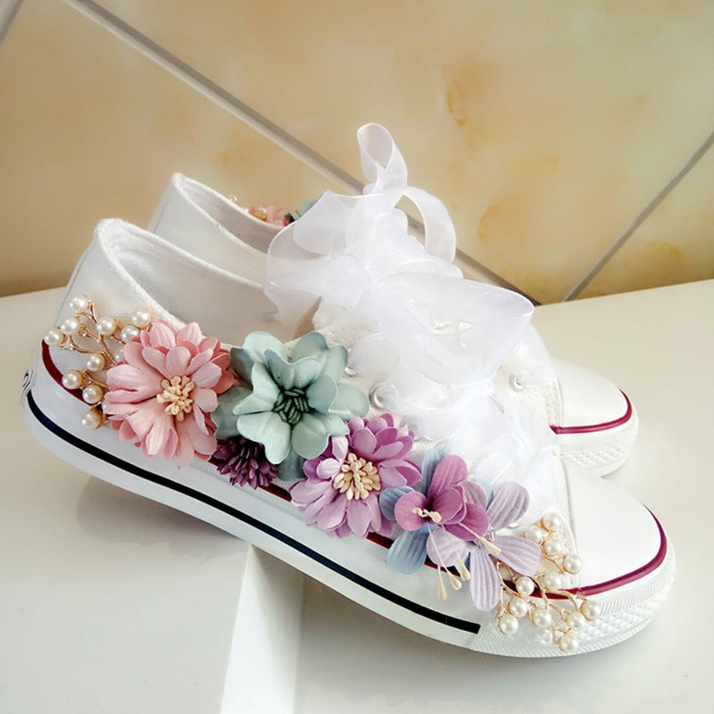 Floral Sneakers Wedges Canvas Shoes