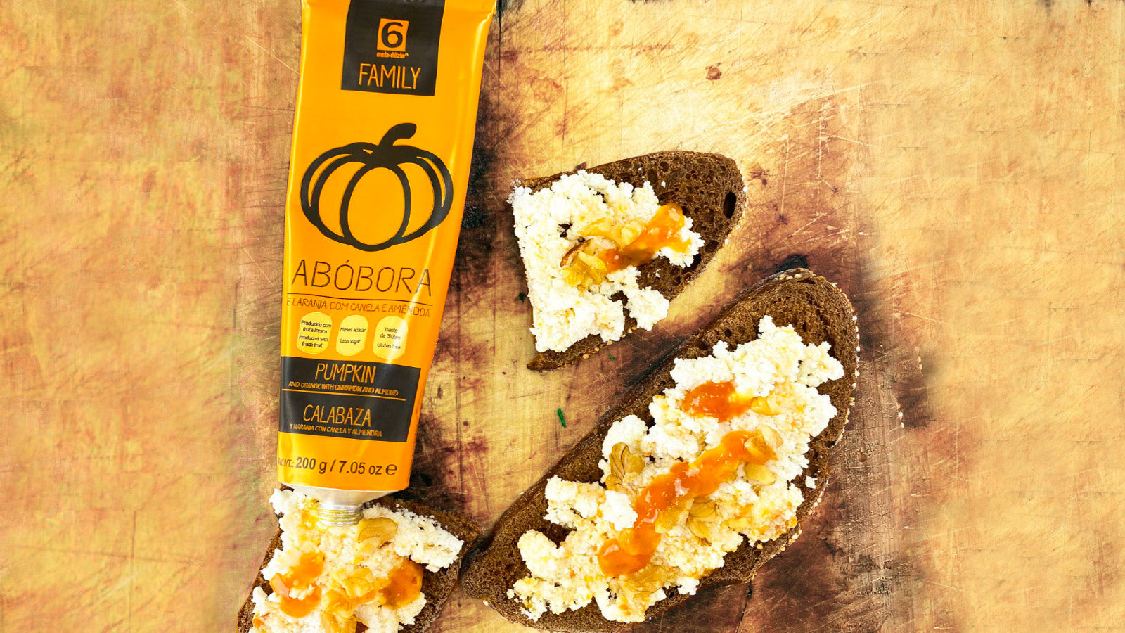 Carob Bread Toast with Sheep's Cottage Cheese and Pumpkin Jam