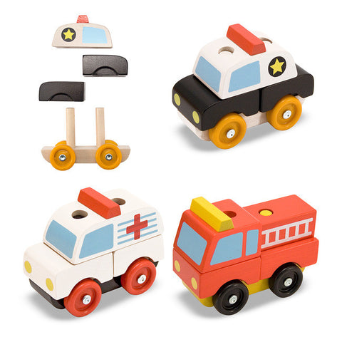 wooden emergency vehicle set