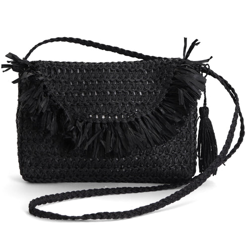 Straw Crossbody Bag - Straw Purse - Straw Bag - Jasmine - Black