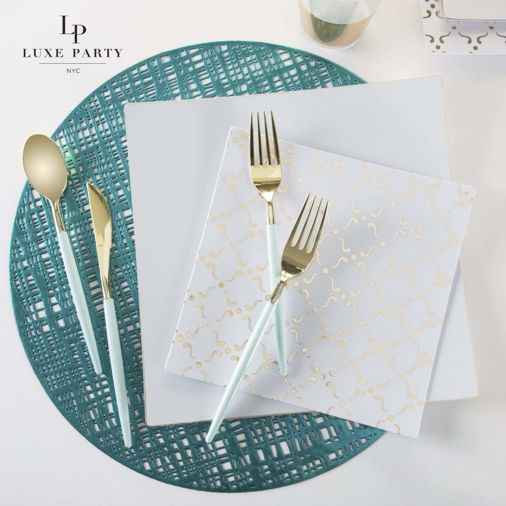 Emerald Essence Cutlery Sets - Premium Marble & Gold-tone Finish