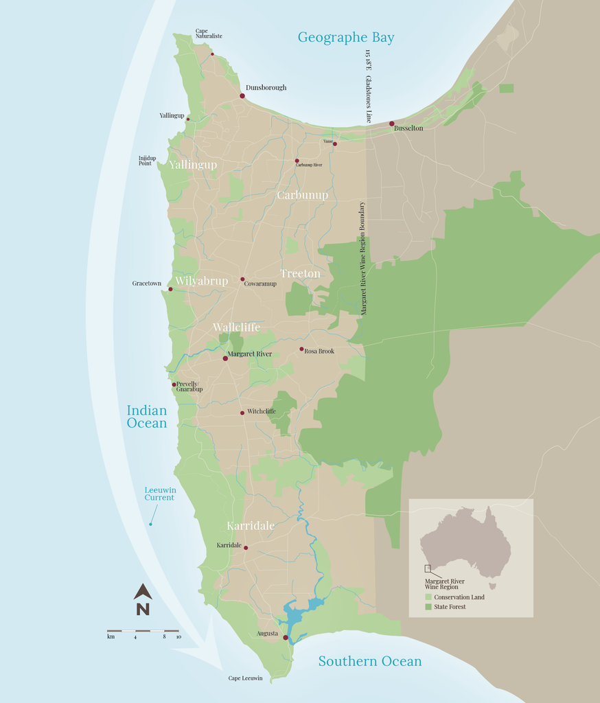 Map of the Margaret River Wine Regions of Western Australia