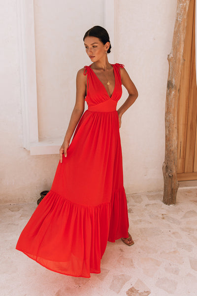 HELLO MOLLY Stand Out Heart Maxi Dress Bright Red