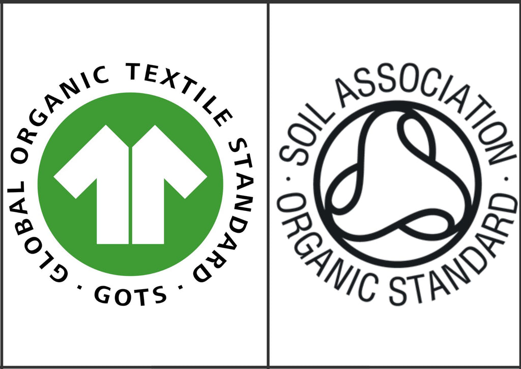 Global Organic Textile Standard (GOTS) logo and the Soil Association logo