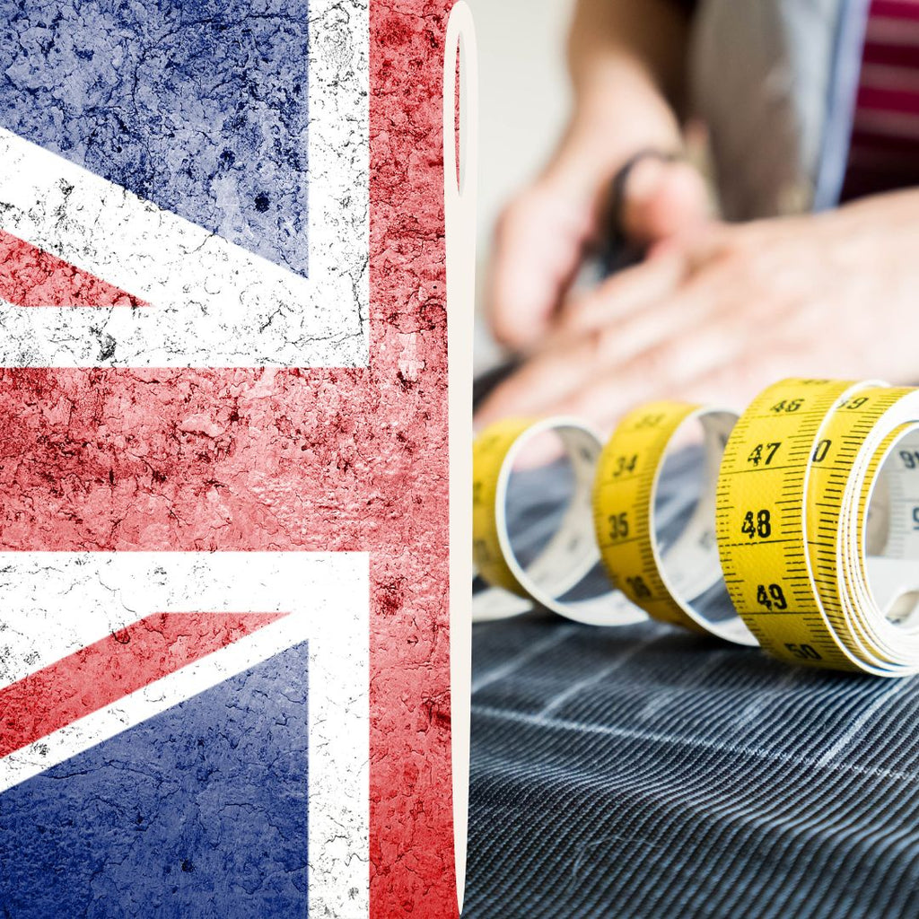 Composite image of British flag and a dressmaker with measuring tape
