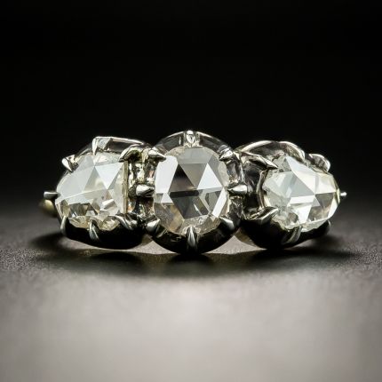Georgian Style Three Stone Rose Cut Diamond Ring for Women