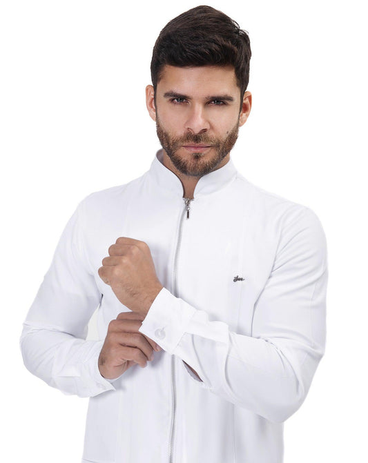 Jaleco Man Smooth Branco - jalecos-mania Bordado, Branco, Gabardine Premium, Gola Padre, Jalecos, Jalecos Mania, Manga Longa, Masculino, Punho Camisa, Zíper