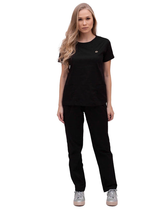 Scrub Confort Feminino Preto - jalecos-mania Algodão Com Elastano, Bordado, Feminino, Jalecos Mania, Pijama Cirúrgico, Preto, Scrubs