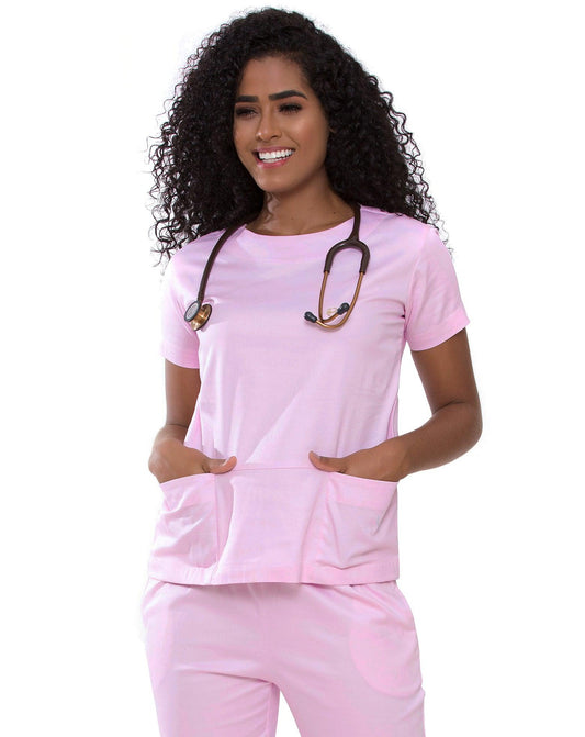 Scrub Confort Feminino Rosa Claro - jalecos-mania Algodão Com Elastano, Bordado, Feminino, Jalecos Mania, Pijama Cirúrgico, Rosa, Scrubs