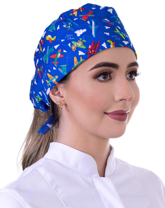 Touca Bandana Aviõeszinhos - jalecos-mania Bandanas, Estampado, Feminino, Gabardine Premium, Jalecos Mania