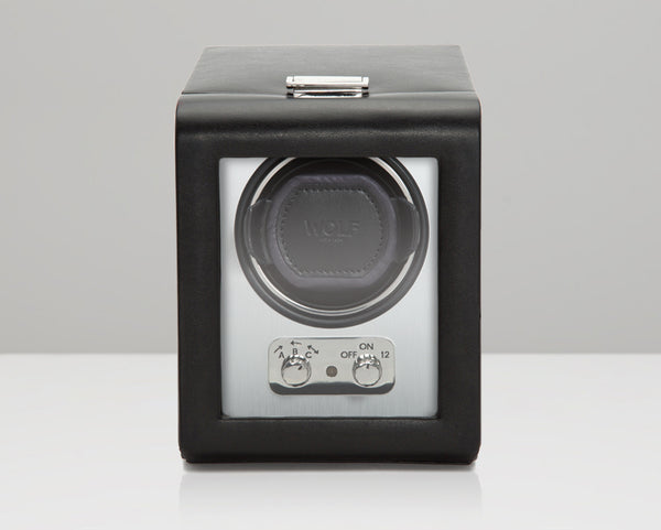 WOLF Brushed Metal Single Watch Winder with Storage Watch Winder