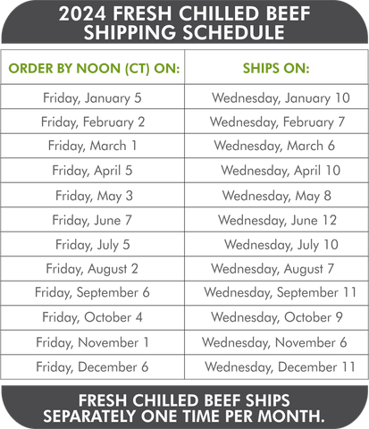 Fresh Chilled Beef 2024 Shipping Schedule