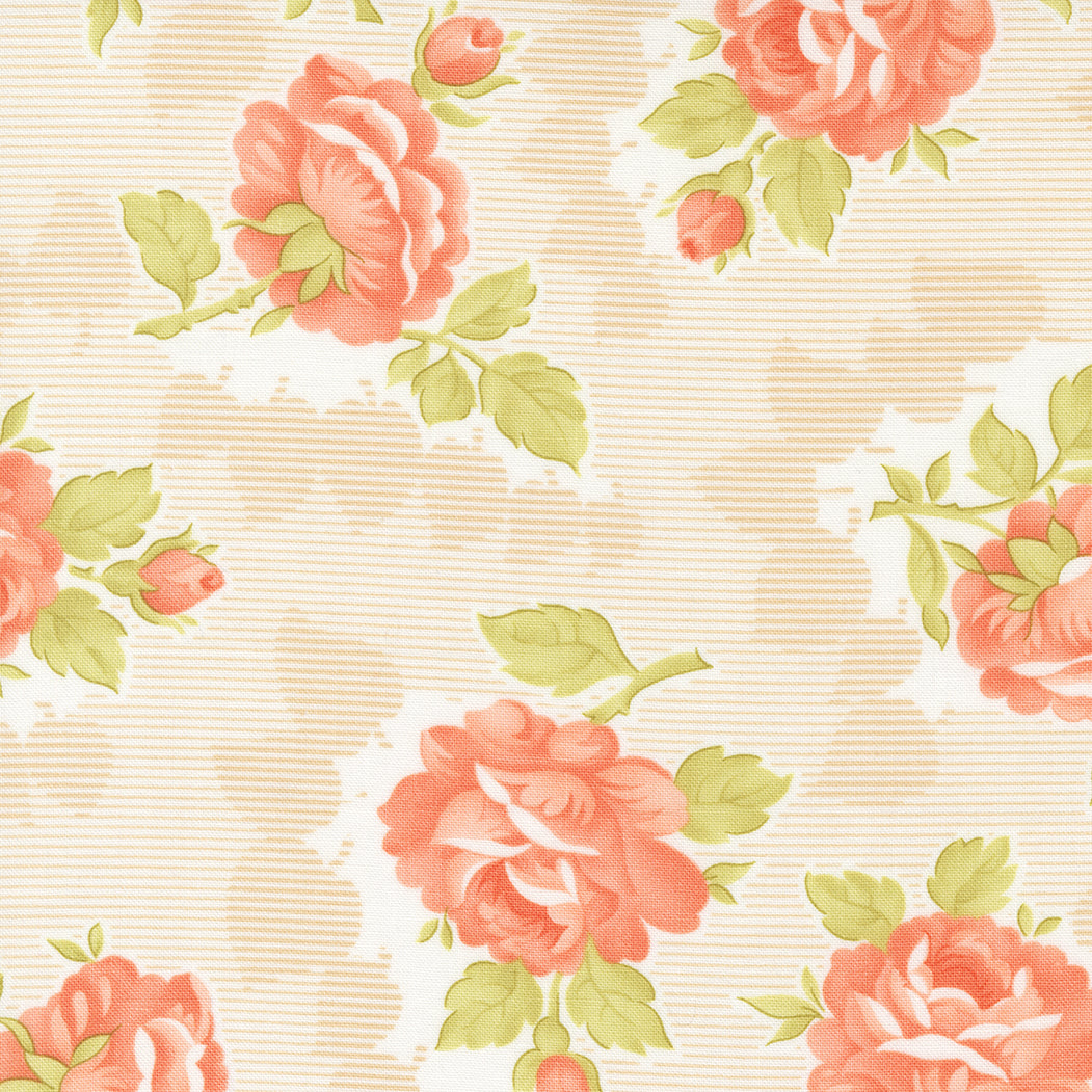 Cinnamon & Cream Fabric by Fig Tree Quilts for Moda - Light Tan and Coral Rose Floral Fabric