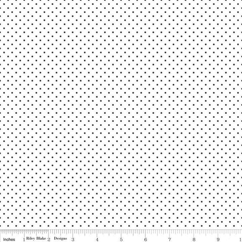 Black cotton fabric by the yard ''Small White Polka Dots On Black