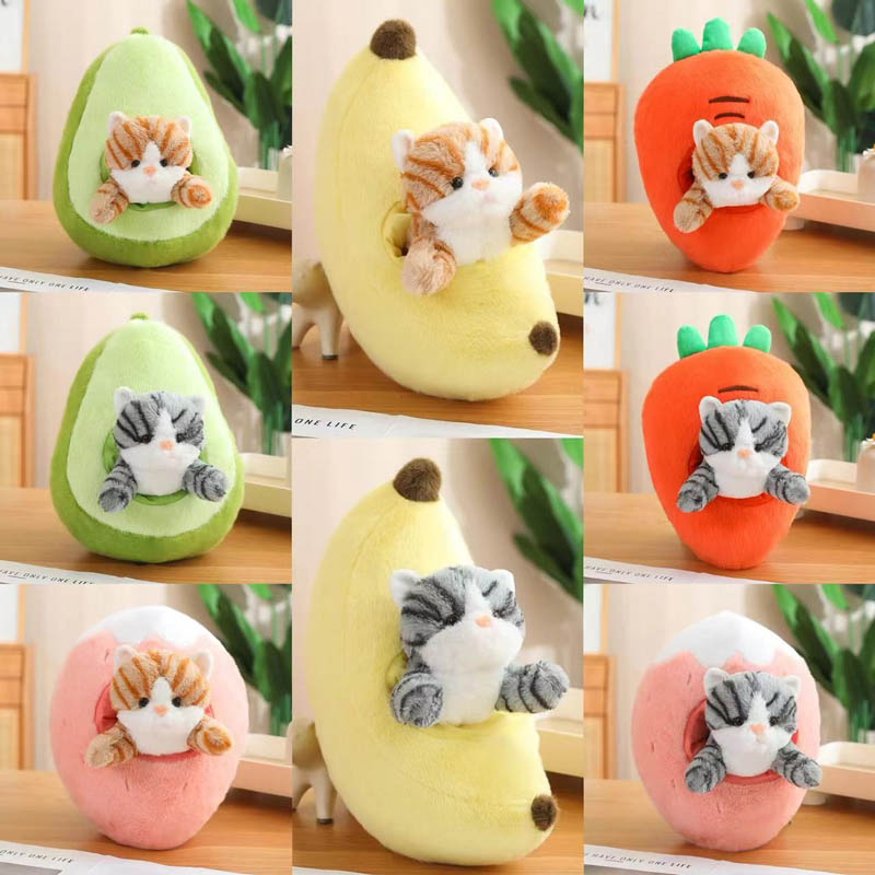 Jouet en peluche Kawaii Cat in Fruit - Fusion originale de fruits et d'animaux de compagnie pour la décoration