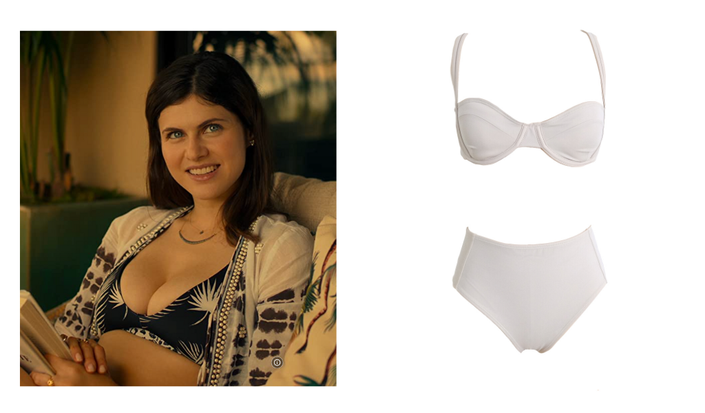 Rachel, die Figur von Alexandra Daddario in White Lotus, trug den Kumanomi-Bikini mit hoch taillierter Hose und Körbchen-BH