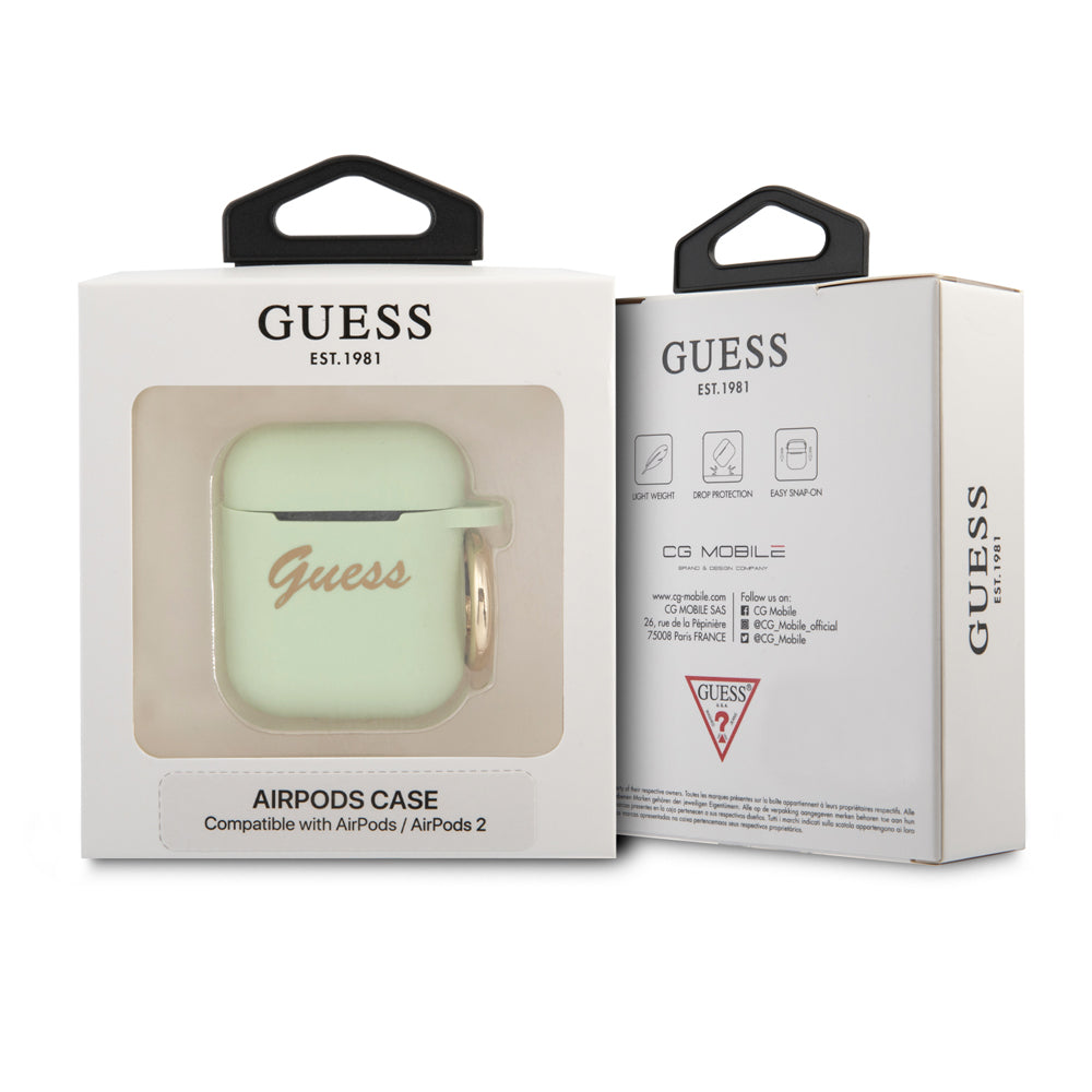 Guess Silicone Printed Script With Ring Airpods Case for Airpods 1 & 2, Green – milaaj