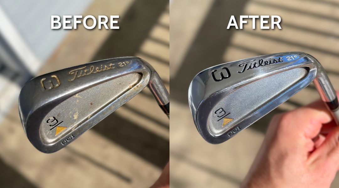 before and after photo using the club doctor golf club care kit