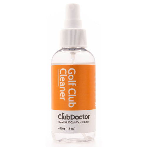 A bottle of Club Doctor Golf Club Cleaner Spray prominently displayed  illustrating the powerful cleaning capabilities of the spray in maintaining and enhancing the appearance and performance of golf equipment.