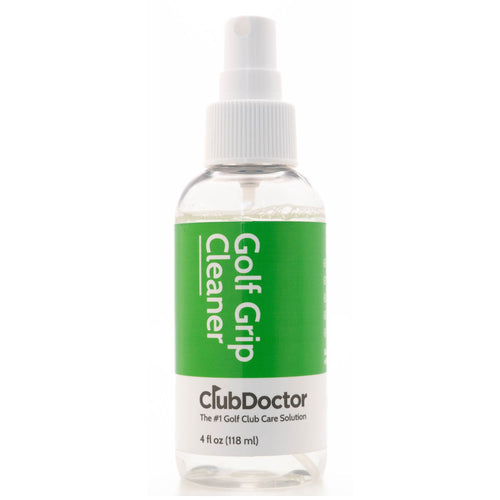 Club Doctor Golf Grip Cleaner Spray bottle isolated on a white background, showcasing a specialized formula designed to effectively clean and rejuvenate golf grips, enhancing durability and providing golfers with a secure, comfortable hold for improved gameplay and accuracy on the golf course.