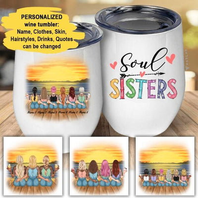 Varlar Personalized Wine Tumbler Soul Sisters, Gift For Best Friend BTHD40904