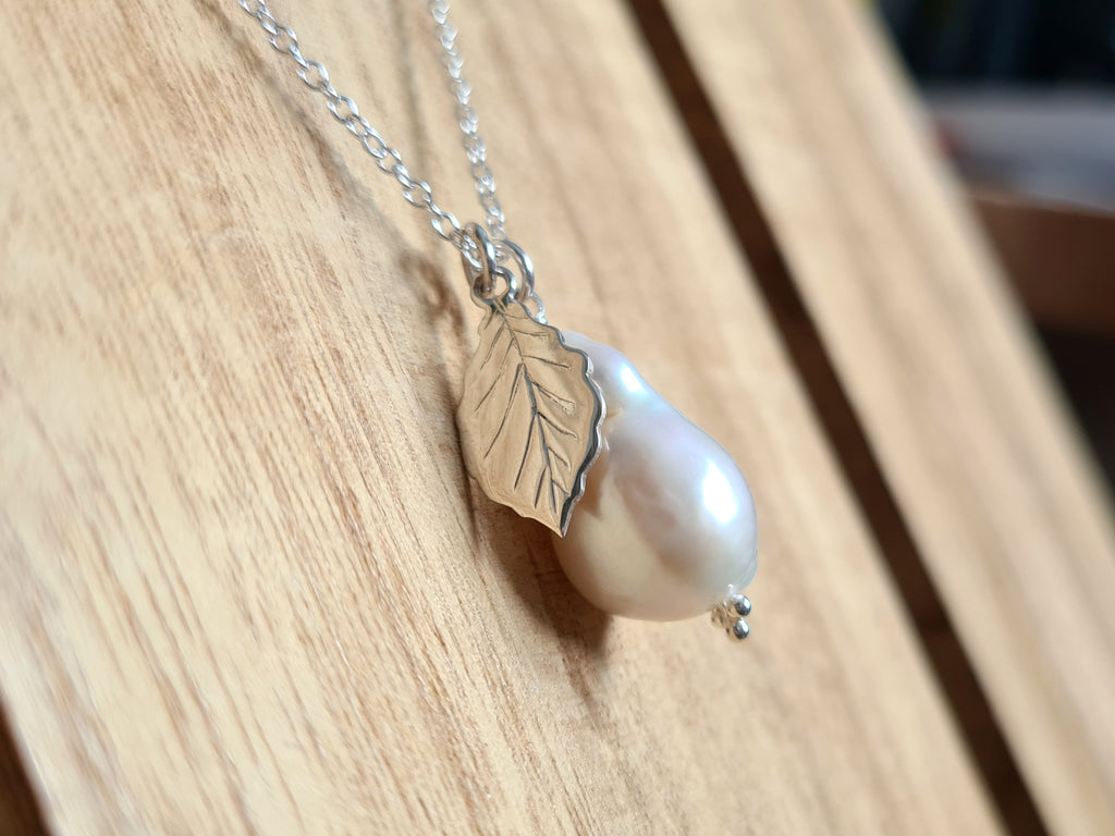 Biwa Pearl Necklace, Stick Peacock Pearl Pendant, Sterling Silver Chain — CindyLouWho2