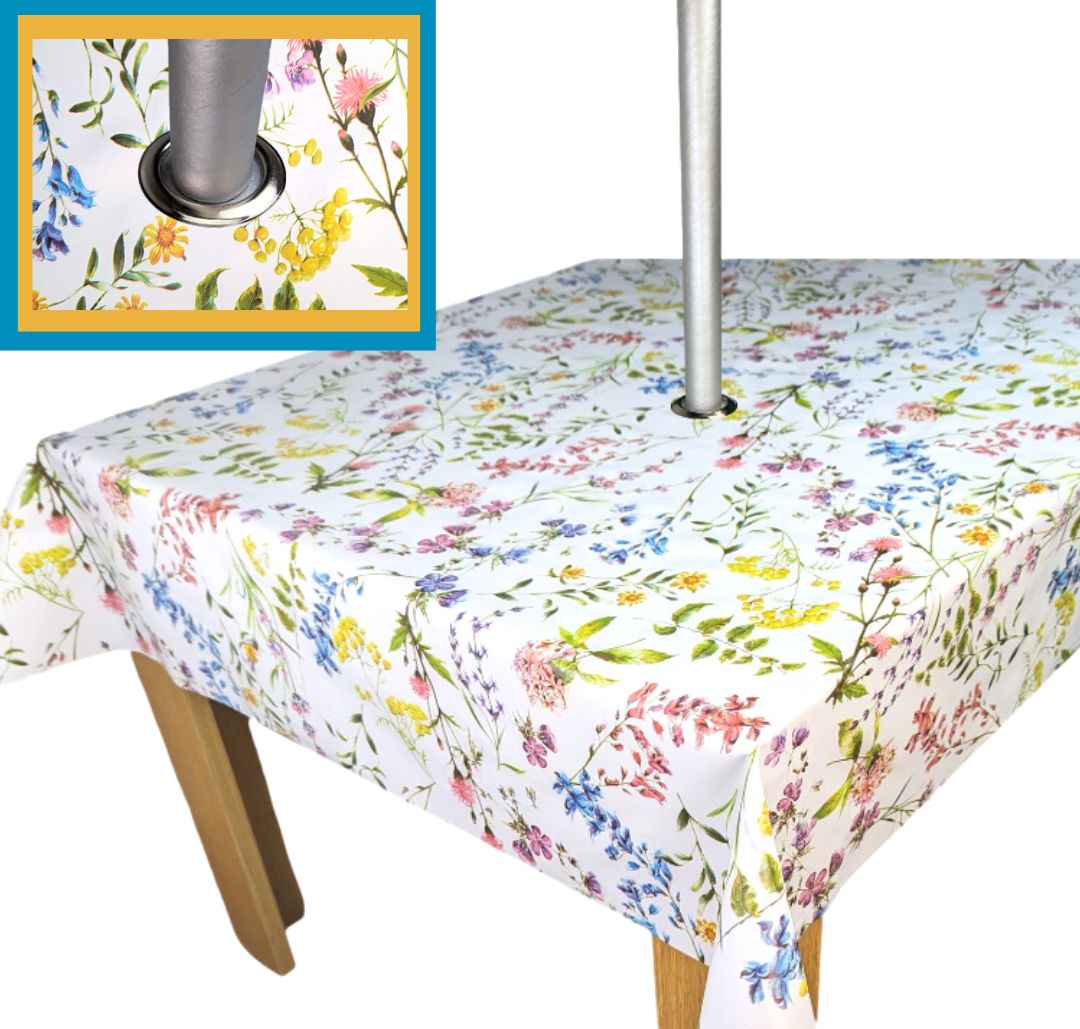 Summer Meadow Tablecloth with Parasol Hole Wipe Clean Tablecloth Vinyl