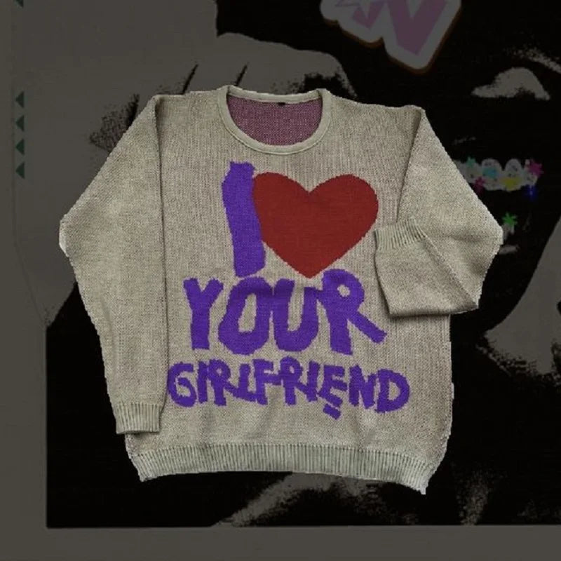 Back To School Joskaa 2024 Fall Fashion  Hip Hop Streetwear Knitted Sweater Love Letter Print Gothic Pullover autumn Harajuku Cotton Oversized Sweater y2k womensclothing