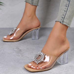 Joskaa Summer Women Pumps Sandals PVC Jelly Slippers Open Toe High Heels Women Transparent Rhinestone Slippers Shoes Heel Clear Sandals - Joskaa