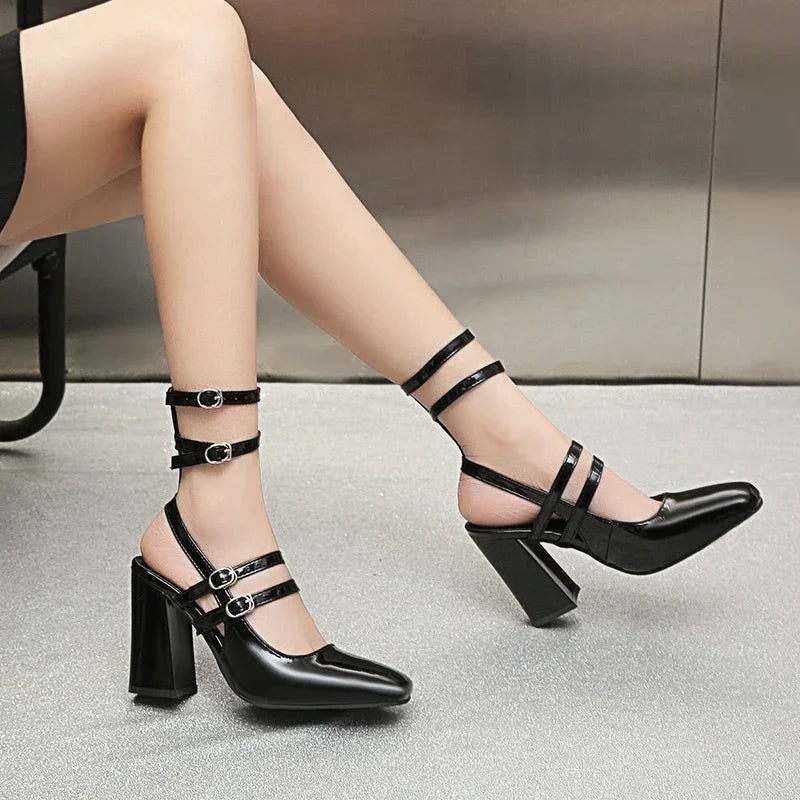 Joskaa 2025 Square Toe  Mary Jane  Pumps Chunky Heel Summer Women Sandals Black Comfy Fashion Designer High Heel