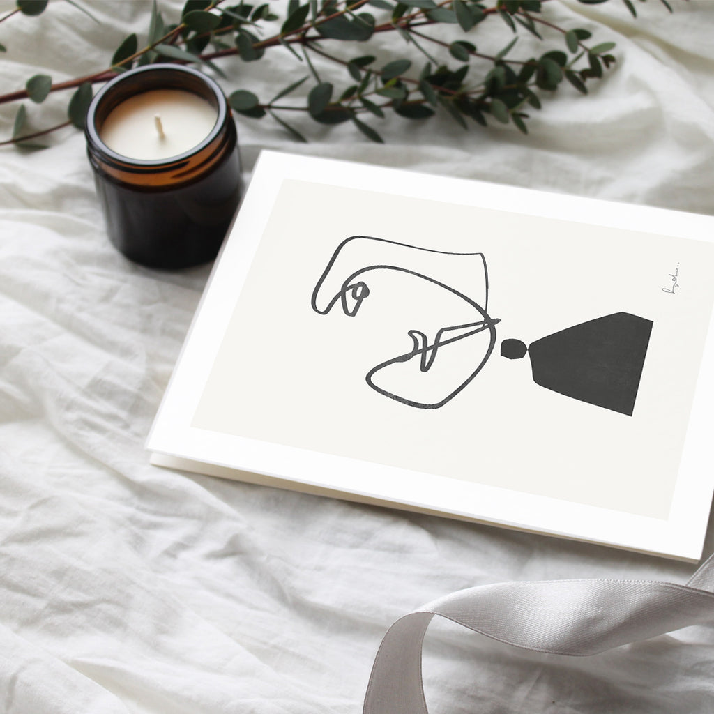 line art print, abstract portrait, eucalyptus, scented candle
