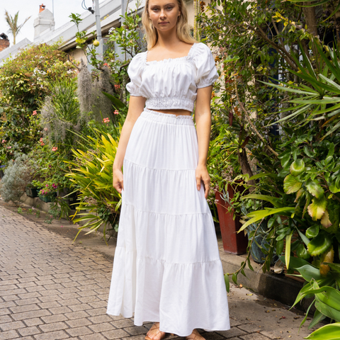 White Lacie Maxi Skirt from Paper Heart at She Creates Stories in Singapore