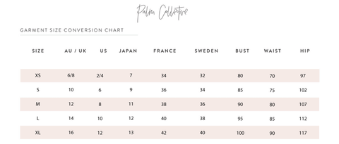 Palm Collective Sizing Chart