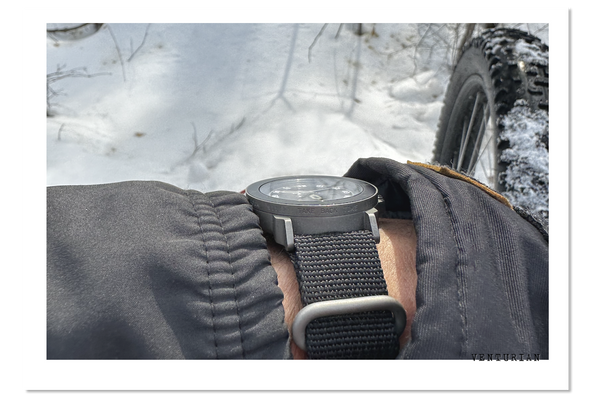 venturian watch works fat biking. a side profile of the wildsider says, "take back time".
